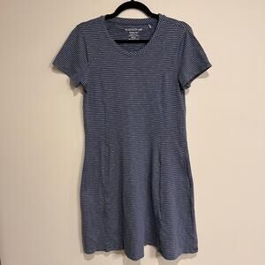 Toad & Co Dress Windmere Short Sleeve Blue Stripe‎ Organic Cotton Casual Medium